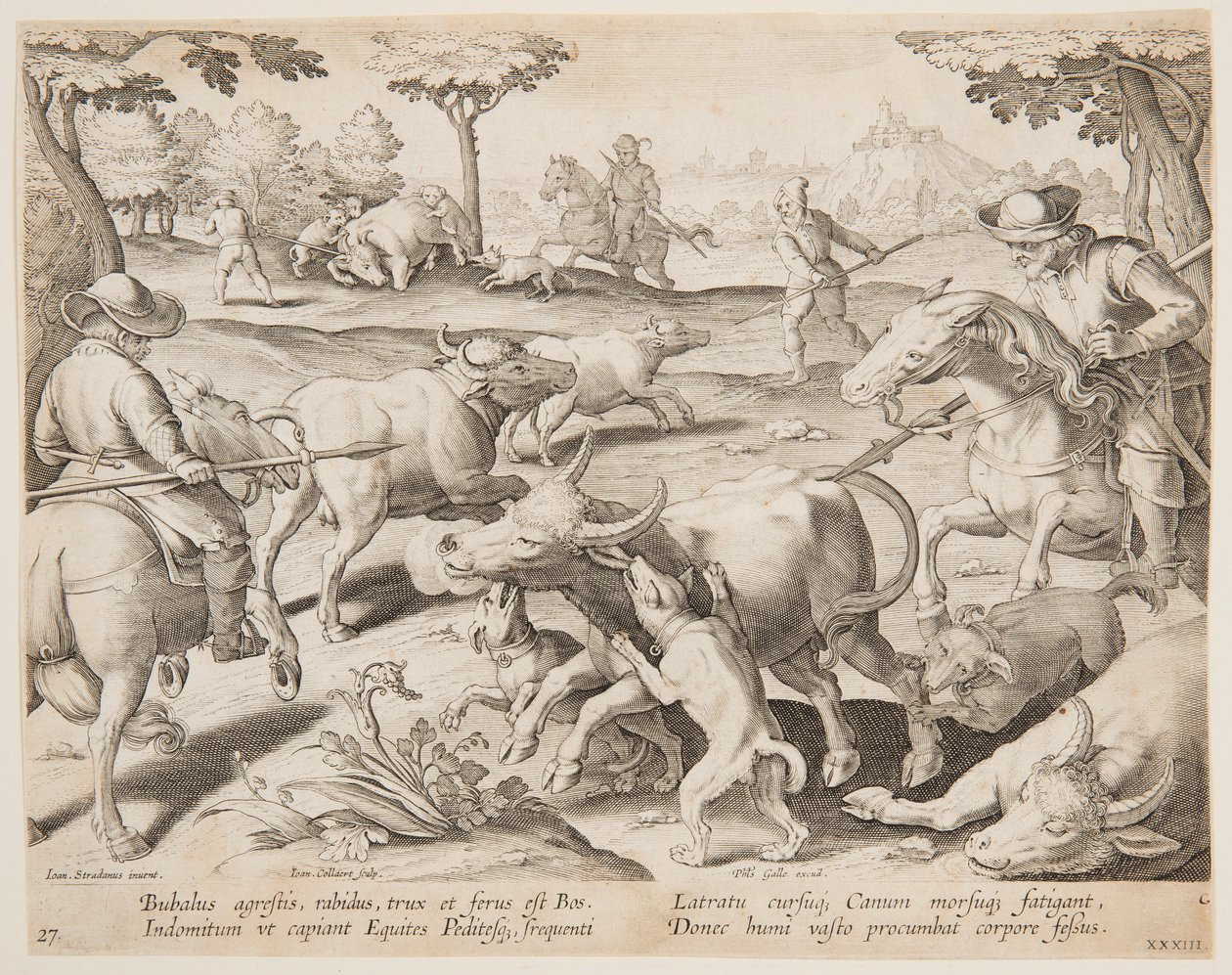Chasse au Bison, planche 27 de la série Venationes Ferarum, Avium, Piscium - Jan van der Straet, called Stradanus