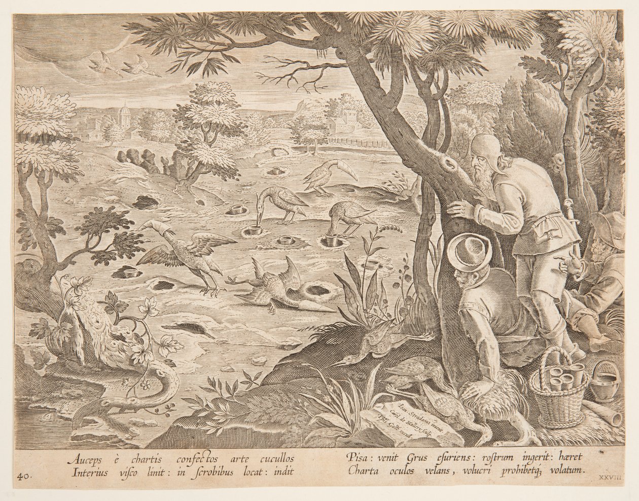 Chasse à la grue avec des cônes, planche 28 de la série Venationes Ferarum, Avium, Piscium - Jan van der Straet, called Stradanus