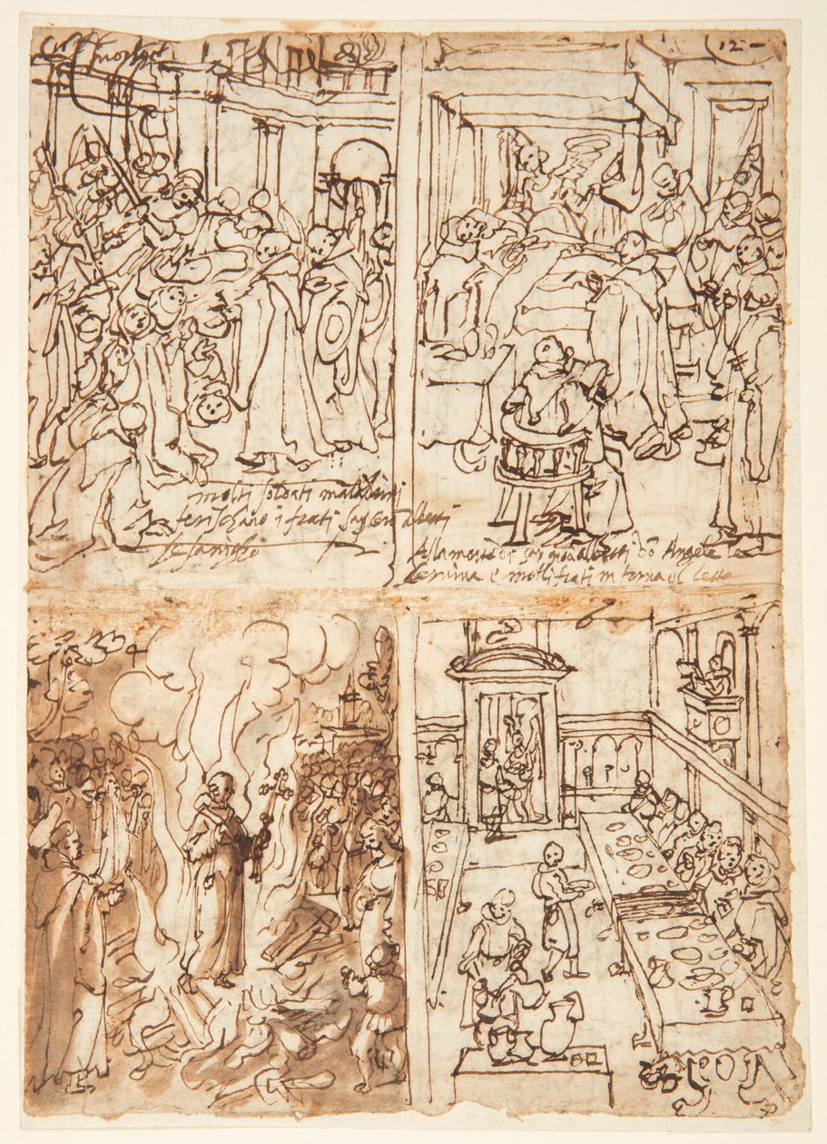 Huit Scènes de la Vie de San Giovanni Gualberto (recto et verso) - Jan van der Straet, called Stradanus