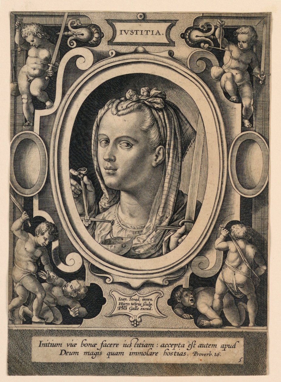 Justice (Iustitia), planche 5 de "Virtutum theologicarum et cardinalium" - Jan van der Straet, called Stradanus