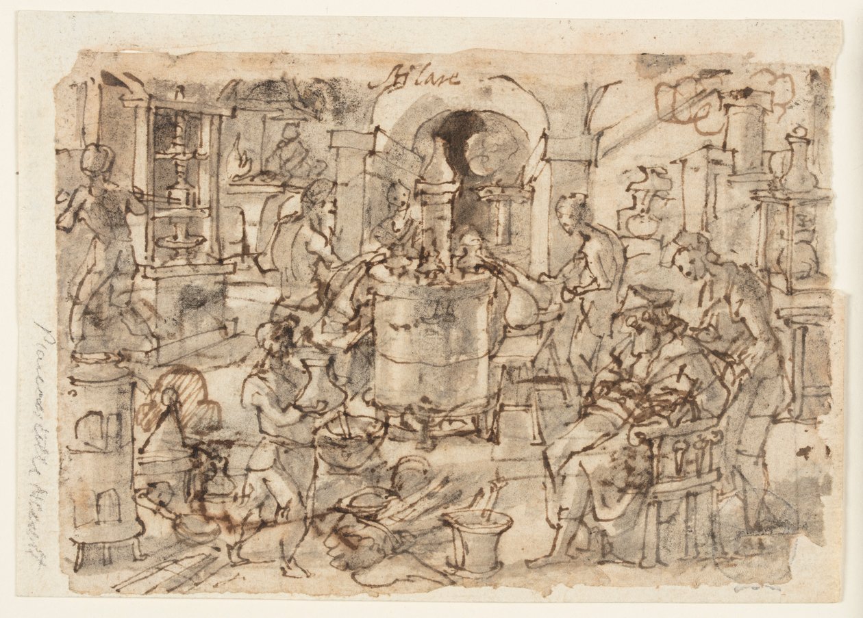 Recto : Invention de la distillation, conception préliminaire pour "Distillatio," planche 7 de la série d