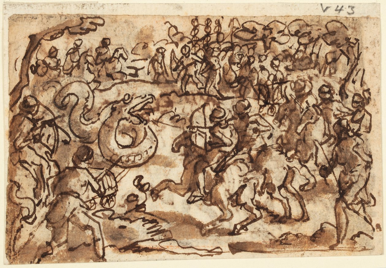 Recto : Le consul romain Attilius Regulus combattant un serpent africain géant, de l