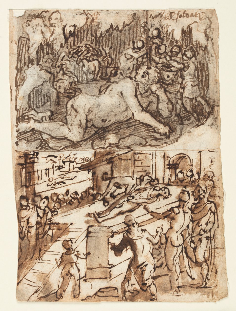 Page de carnet de croquis avec aveuglement du Cyclope - Jan van der Straet, called Stradanus