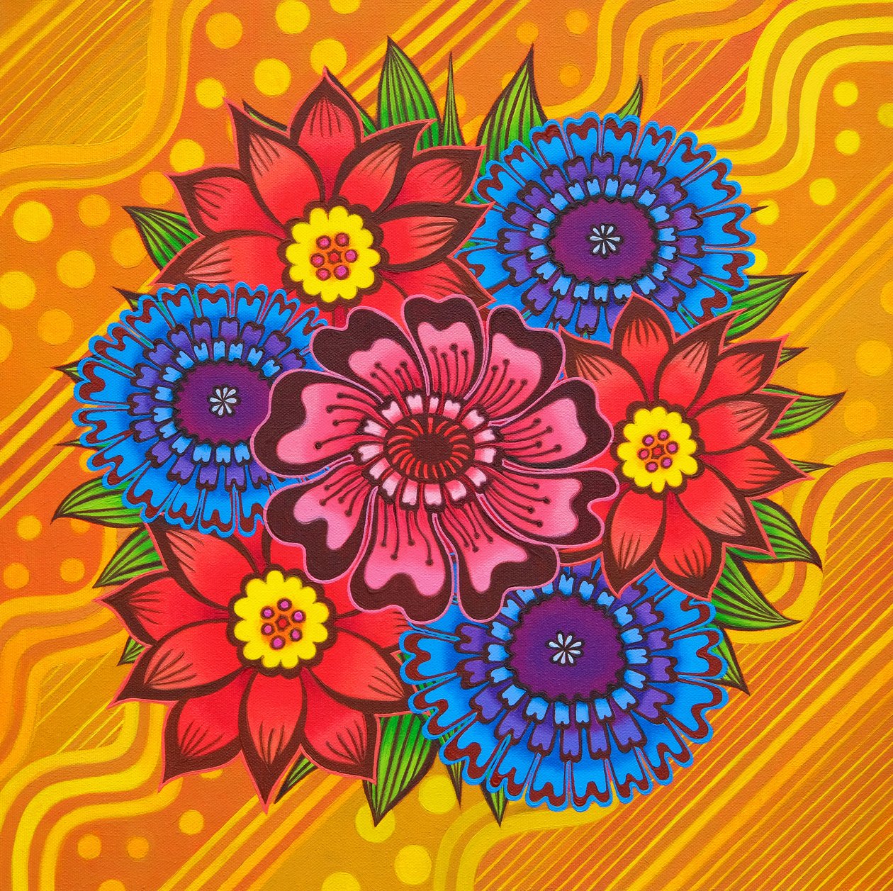 Fleurs sur jaune - Jane Tattersfield
