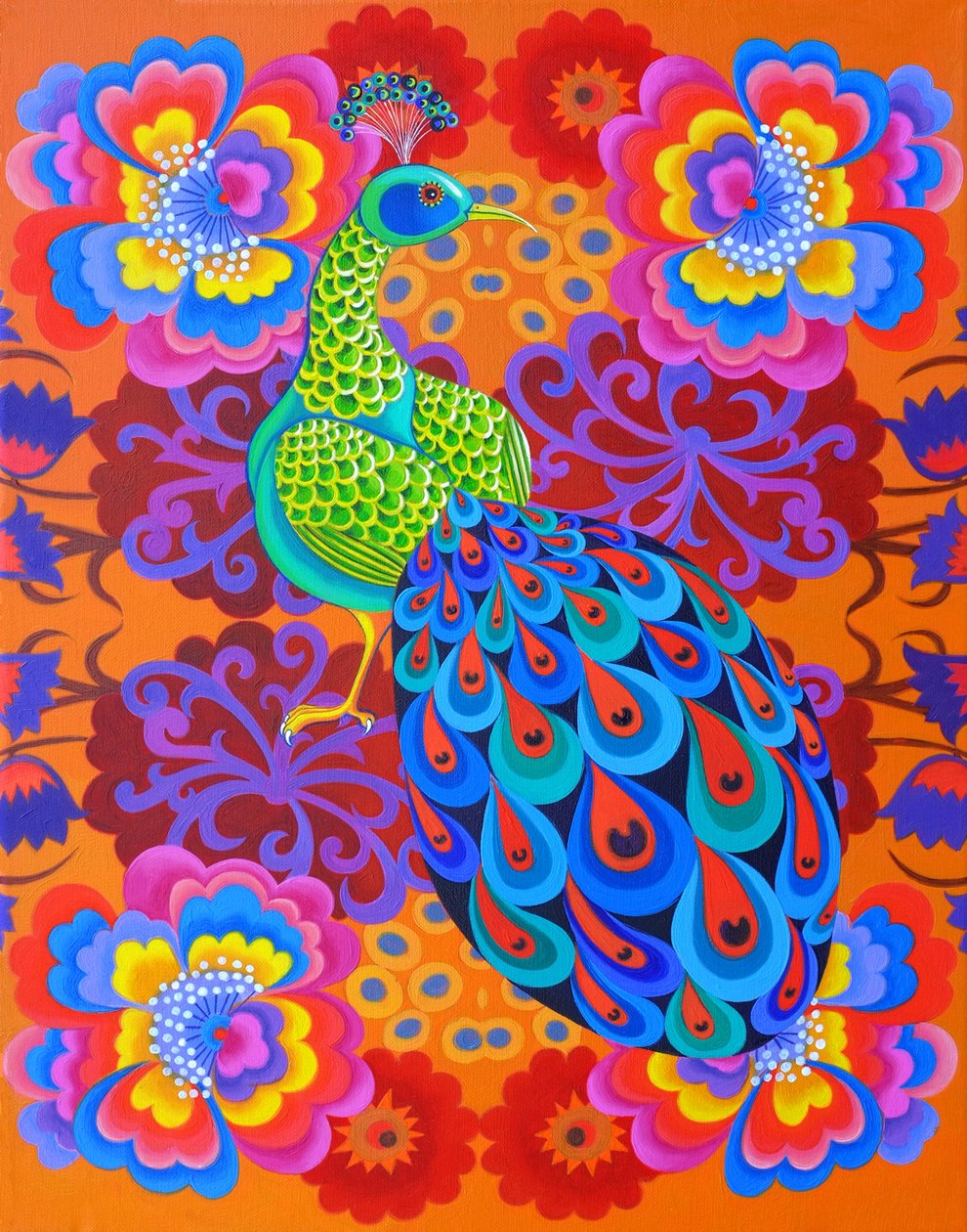 Paon avec des fleurs, 2015 - Jane Tattersfield