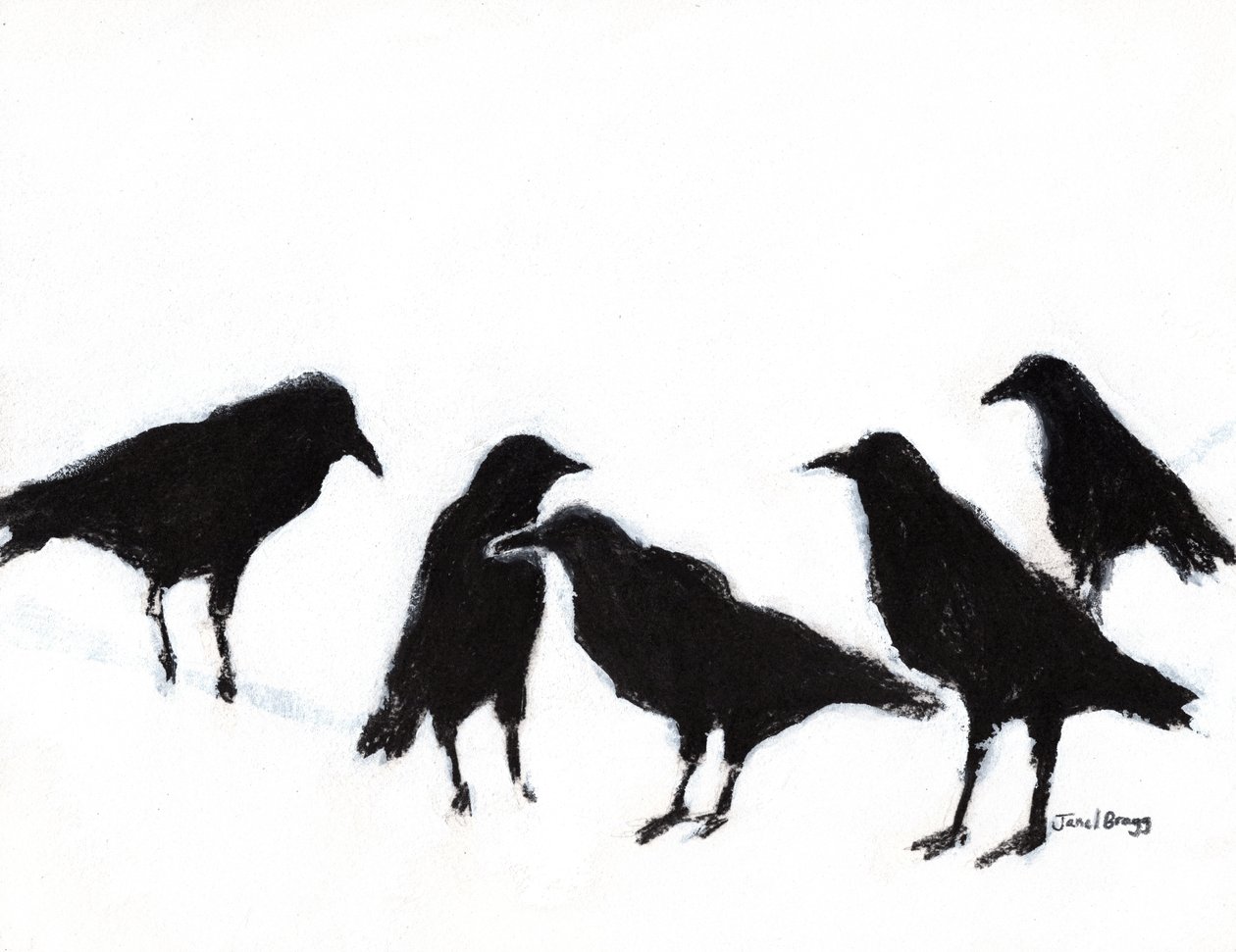 A Murder of Crows, c.2019 (fusain et gesso sur papier) - Janel Bragg