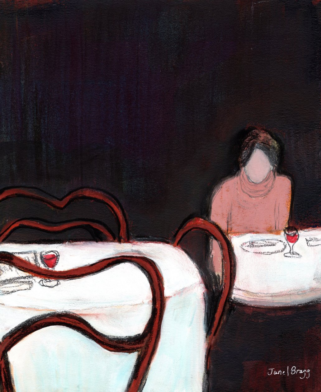Café Sabarsky Solo Diner, c. 2024 (technique mixte sur papier) - Janel Bragg