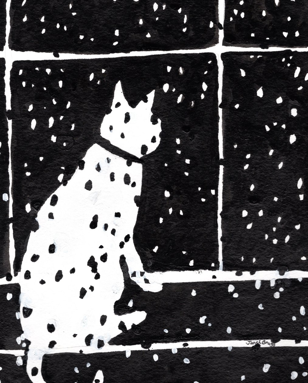 Chat à la fenêtre pendant une tempête de neige, vers 2019 - Janel Bragg