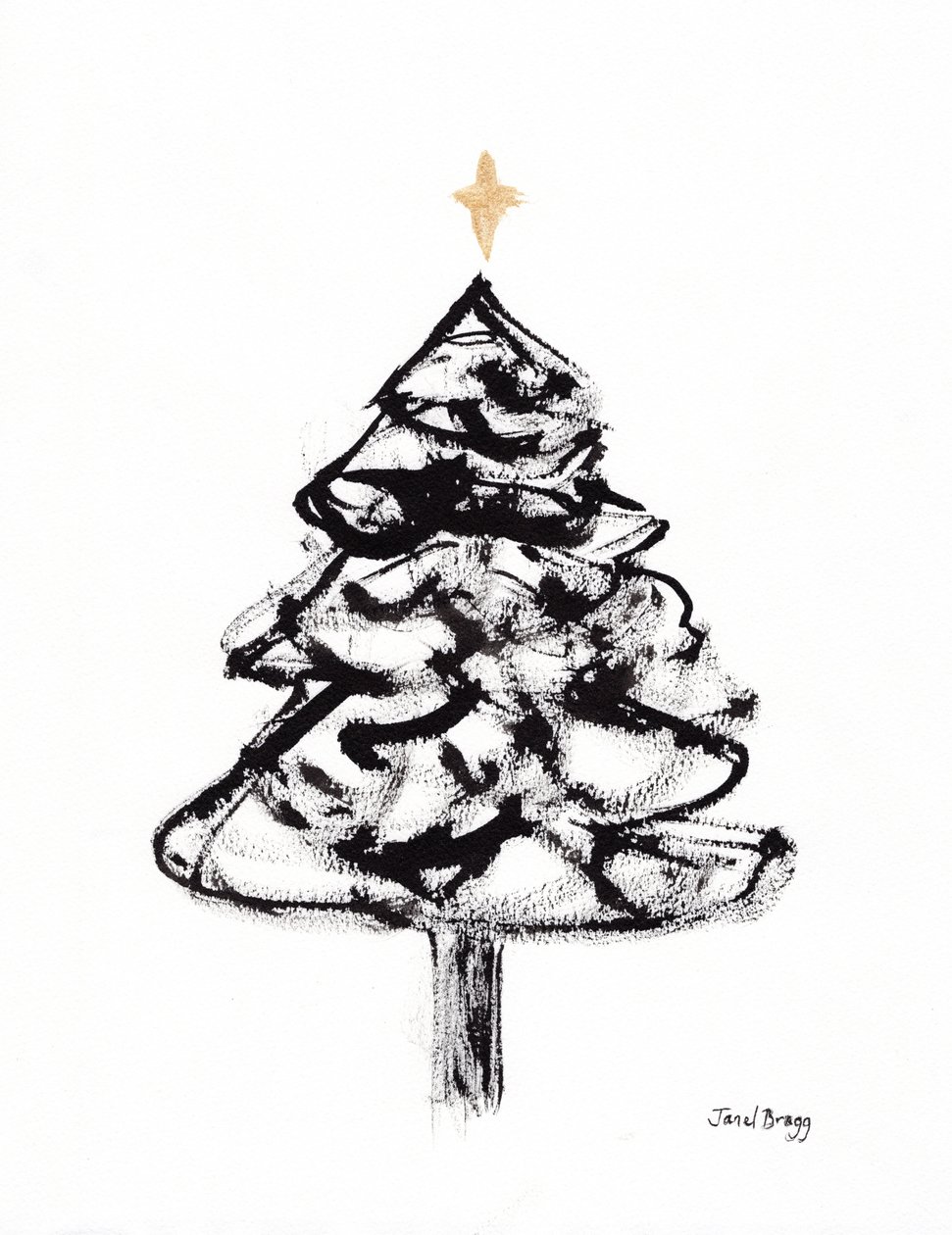 Arbre de Noël avec encre Sumi et croix dorée, vers 2021 - Janel Bragg