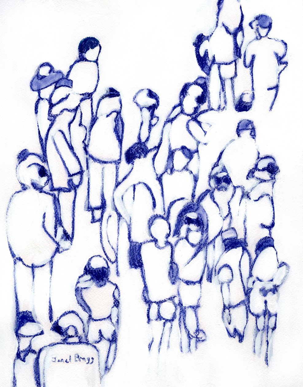 Crowd in Blue, c. 2024 (technique mixte sur papier) - Janel Bragg