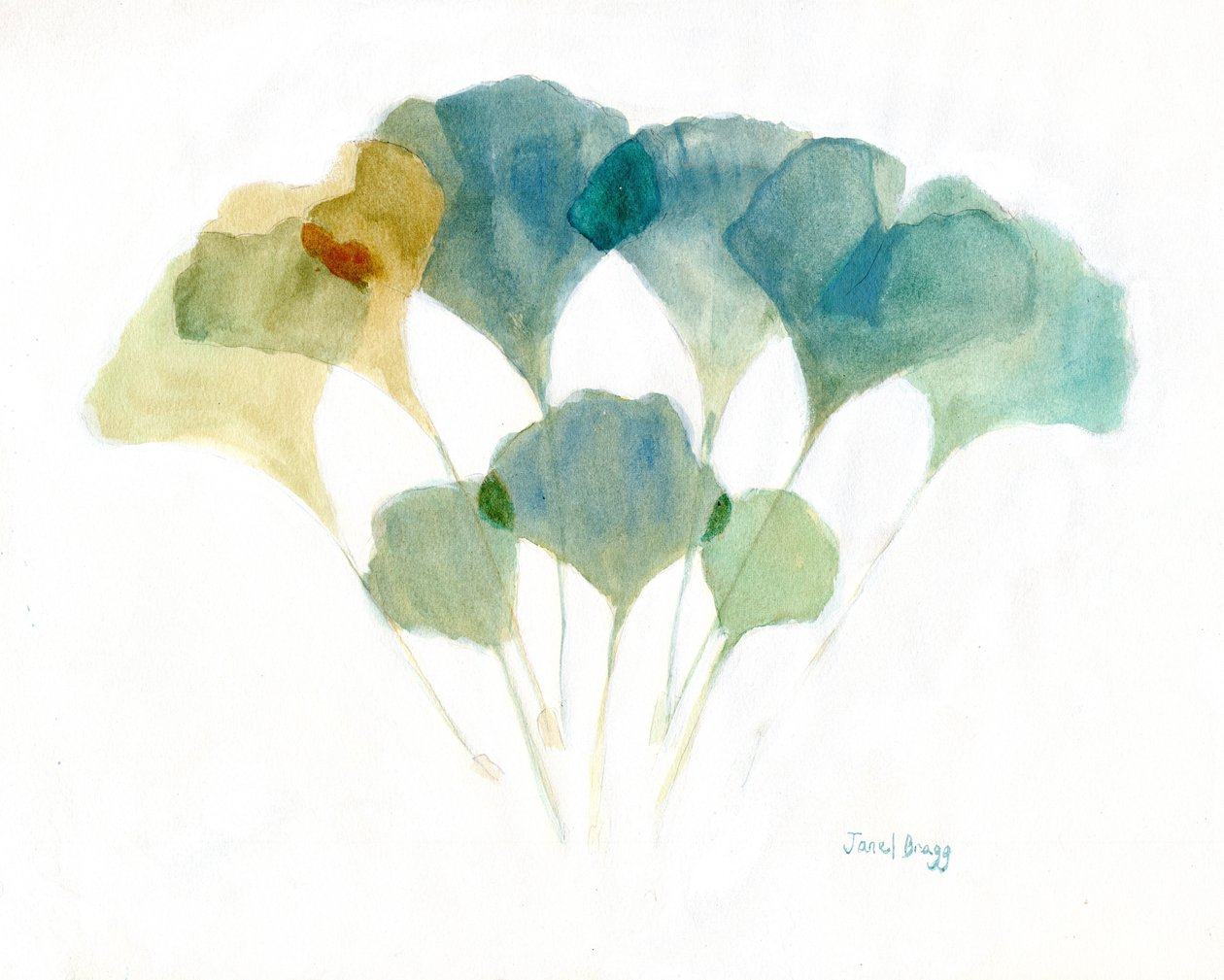 Feuilles de ginkgo superposées avec des couleurs douces, vers 2021 - Janel Bragg