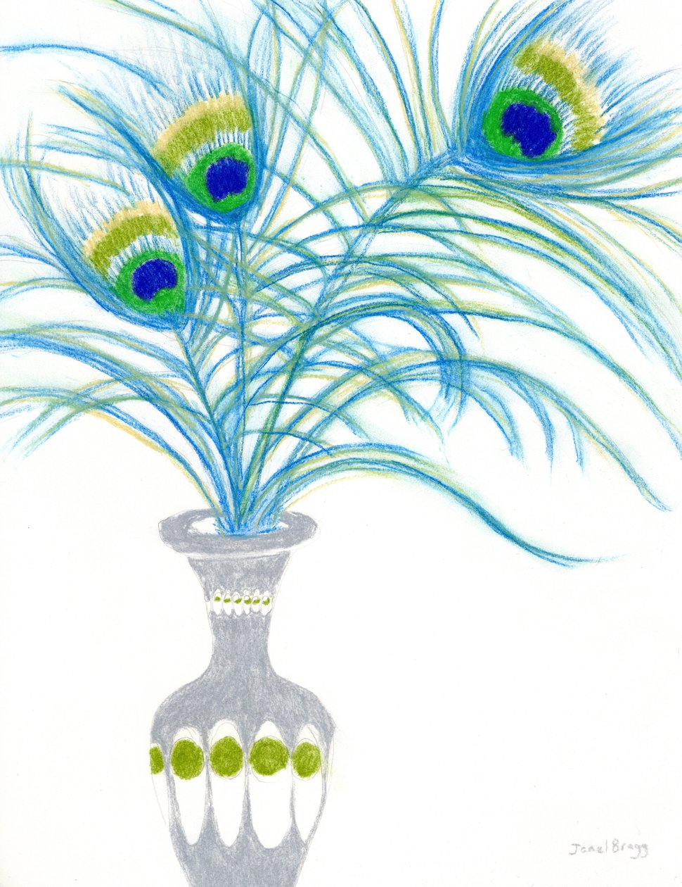 Nature morte aux plumes de paon, vers 2024 (aquarelle sur papier) - Janel Bragg