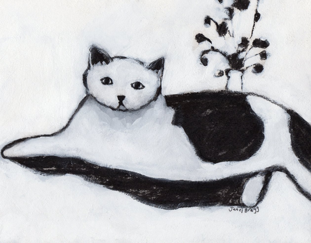 Thomas the Cat Lounging, c. 2018 (technique mixte sur papier) - Janel Bragg