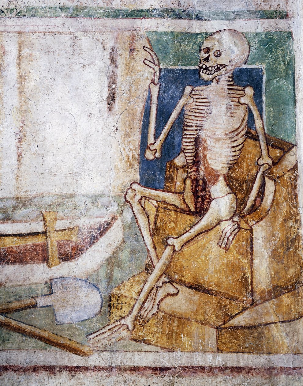 Église fortifiée de Hrastovlje, Église de la Trinité, La Mort ouvrant la dalle du tombeau, Danse macabre (1490), détail des fresques de Janez Iz Kastva, Slovénie - Janez Kastav