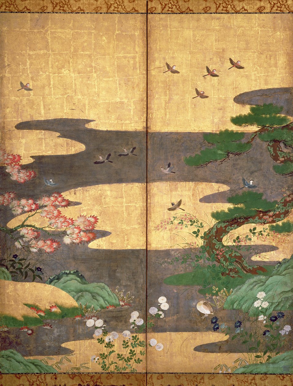 Oiseaux avec des fleurs d