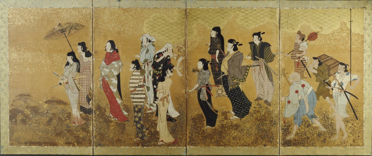Pique-nique pour admirer les cerisiers en fleurs, vers 1624-44 - Japanese School