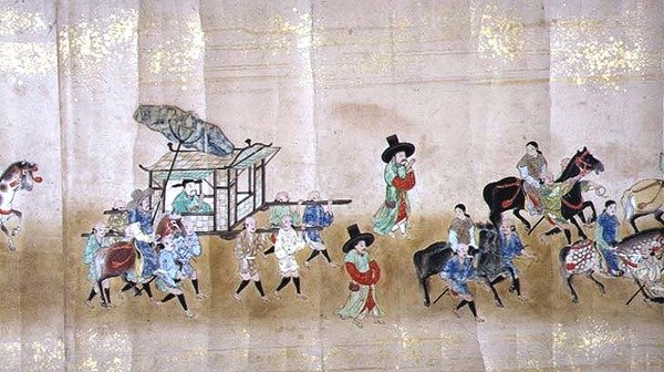 Sixième ambassade coréenne au Japon en Meireki 1 lors de la succession de Tokugawa Ietsuna en 1651, peut-être par Kano Masunobu (1625-94) (détail) - Japanese School