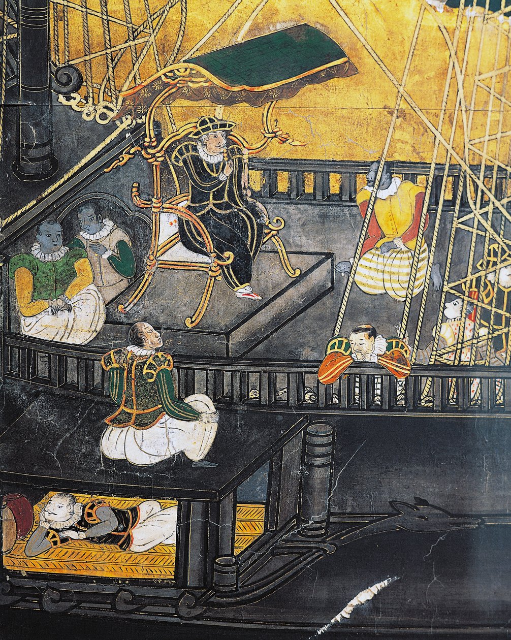 Arrivée des Portugais au Japon, paravent, art Namban - Japanese School