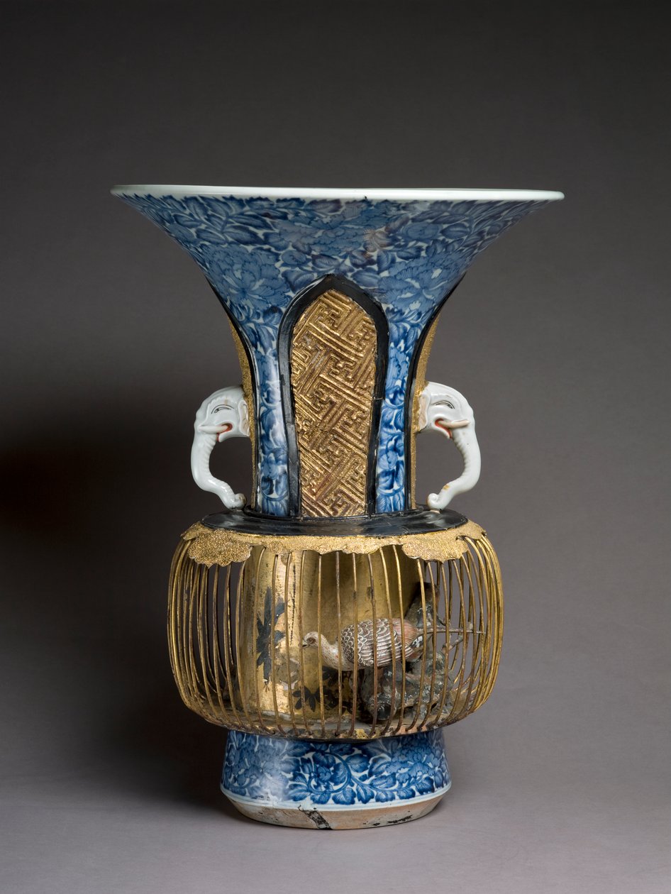 Vase en forme de cage à oiseaux, vers 1720 (techniques mixtes) - Japanese School