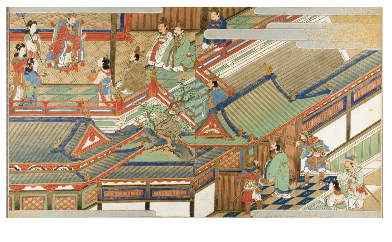 Scène de cour chinoise dans le style Yamato-e - Japanese School