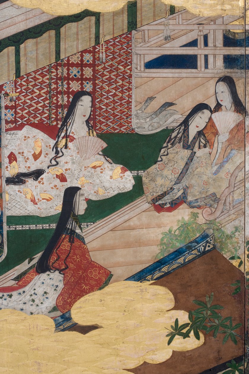 (détail) Printemps au Palais, paravent à six panneaux du Conte de Genji, c.1650 - Japanese School