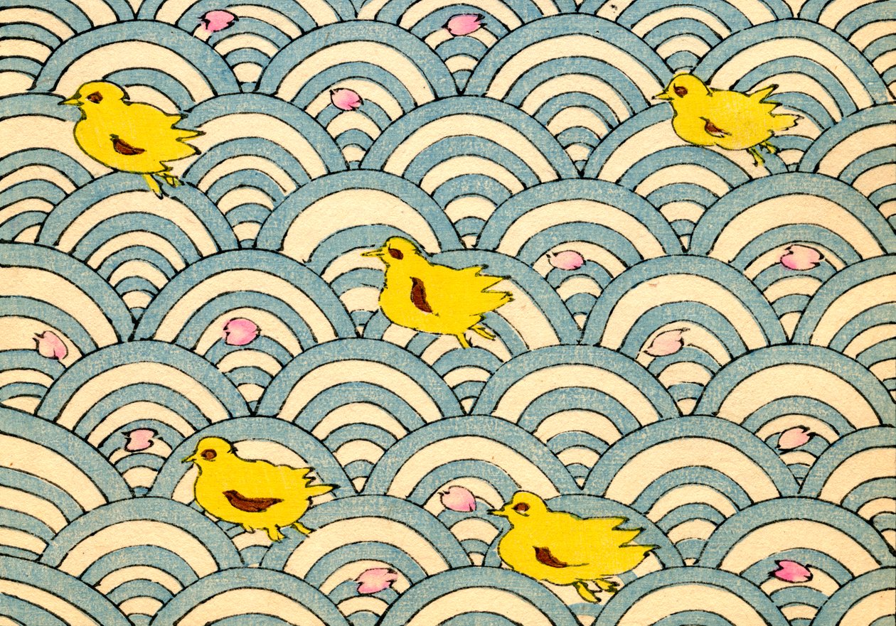 Canetons dans un paysage aquatique stylisé - Japanese School