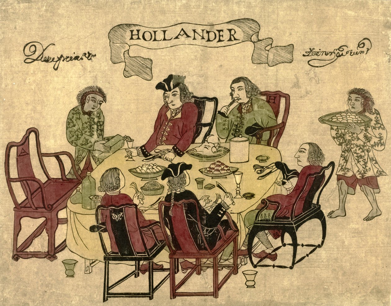 Employés néerlandais de la VOC servis par des serviteurs javanais à Deshima, 1790-1810 - Japanese School