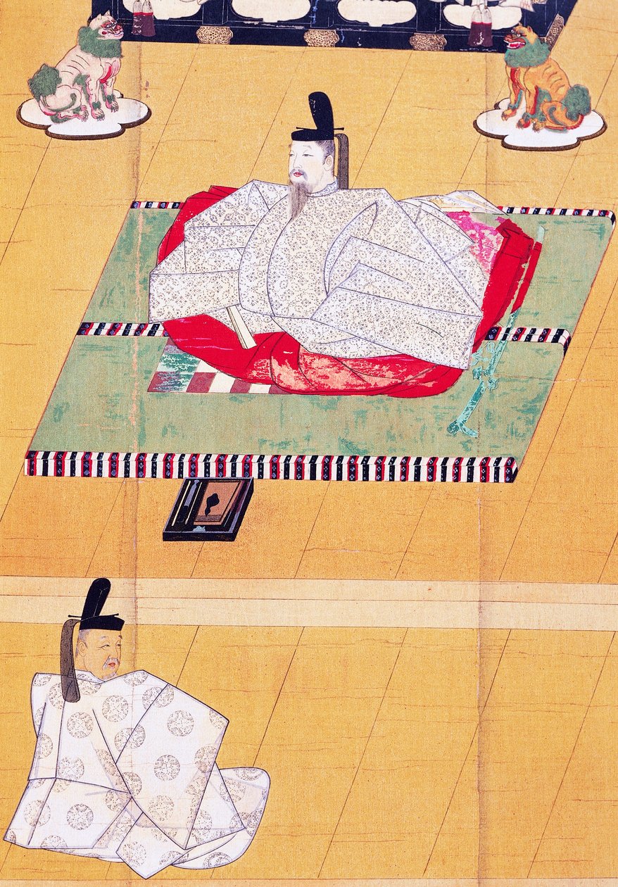 Empereur Go-Daigo et ministre Fujifusa, gravure sur bois, période Kamakura (1185-1333), civilisation japonaise - Japanese School