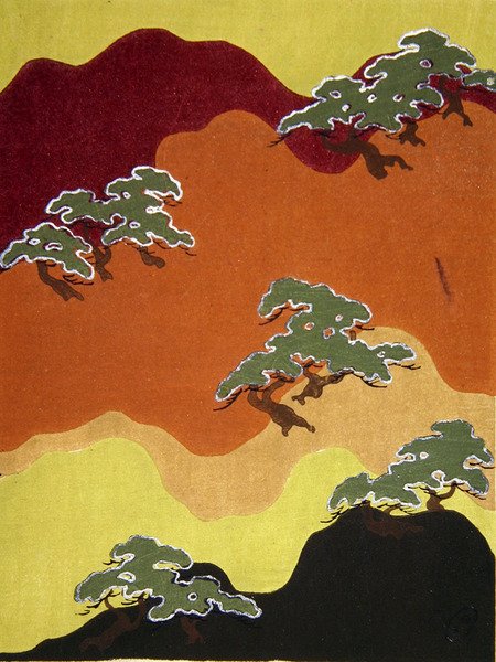 Motif de montagne avec des arbres, fin du XIXe siècle - Japanese School