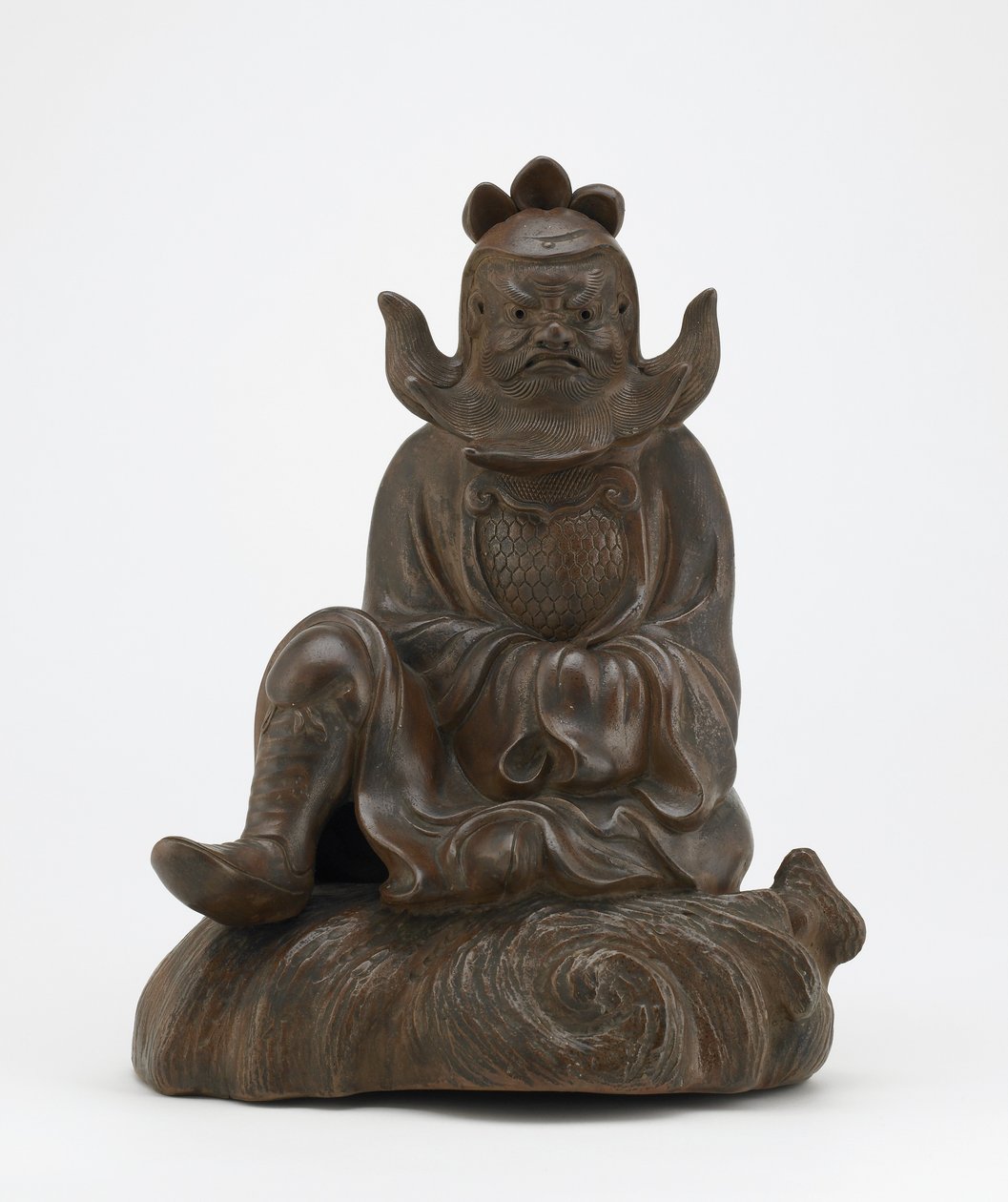 Figure de Shoki, le dompteur de démons, assis sur un rocher, Imbe, préfecture d
