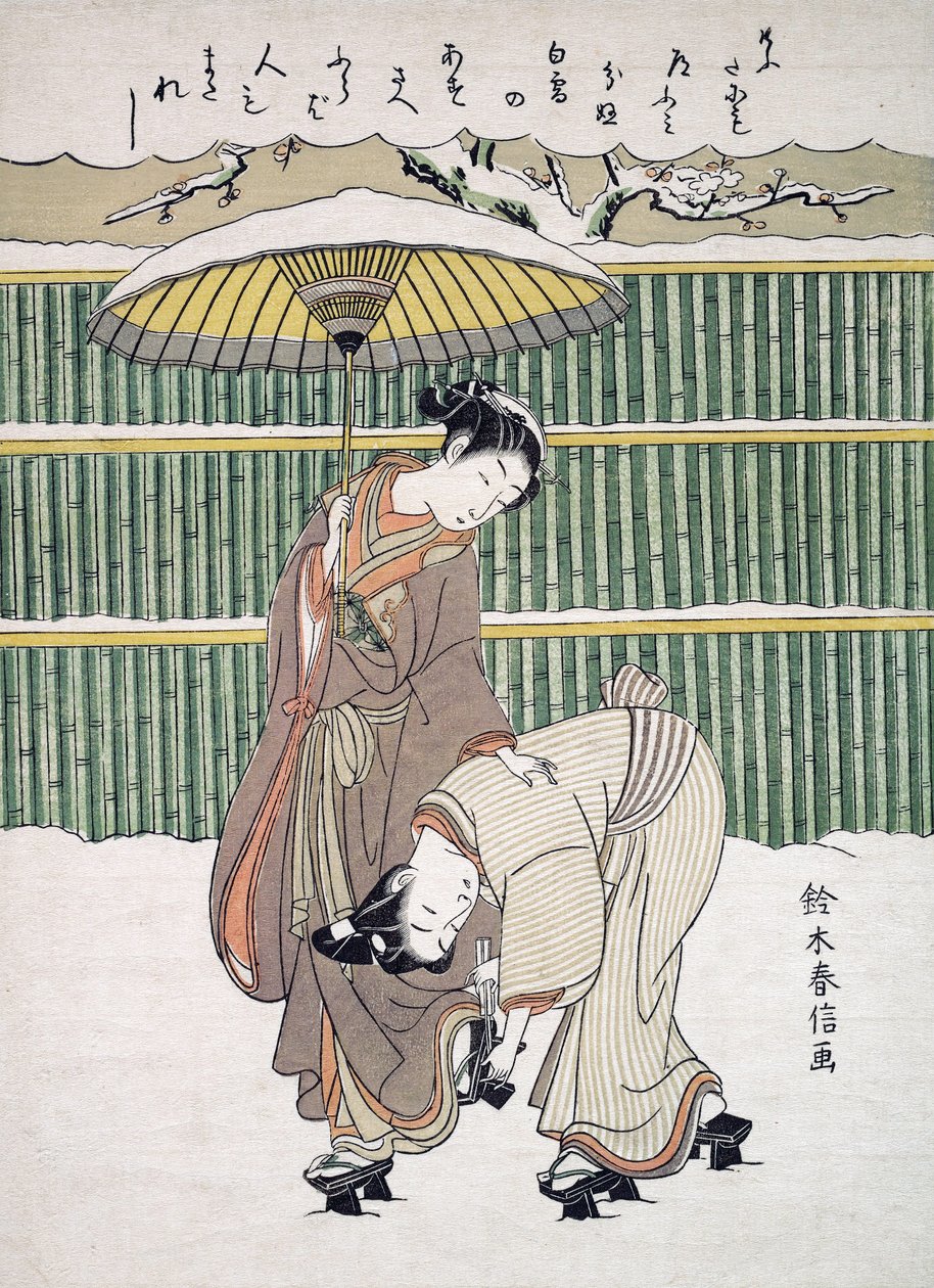 Amoureux japonais marchant dans la neige, publié vers 1768 - Japanese School