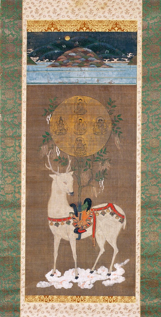 Cerf de Kasuga avec mandala, période Muromachi (1392-1573) - Japanese School
