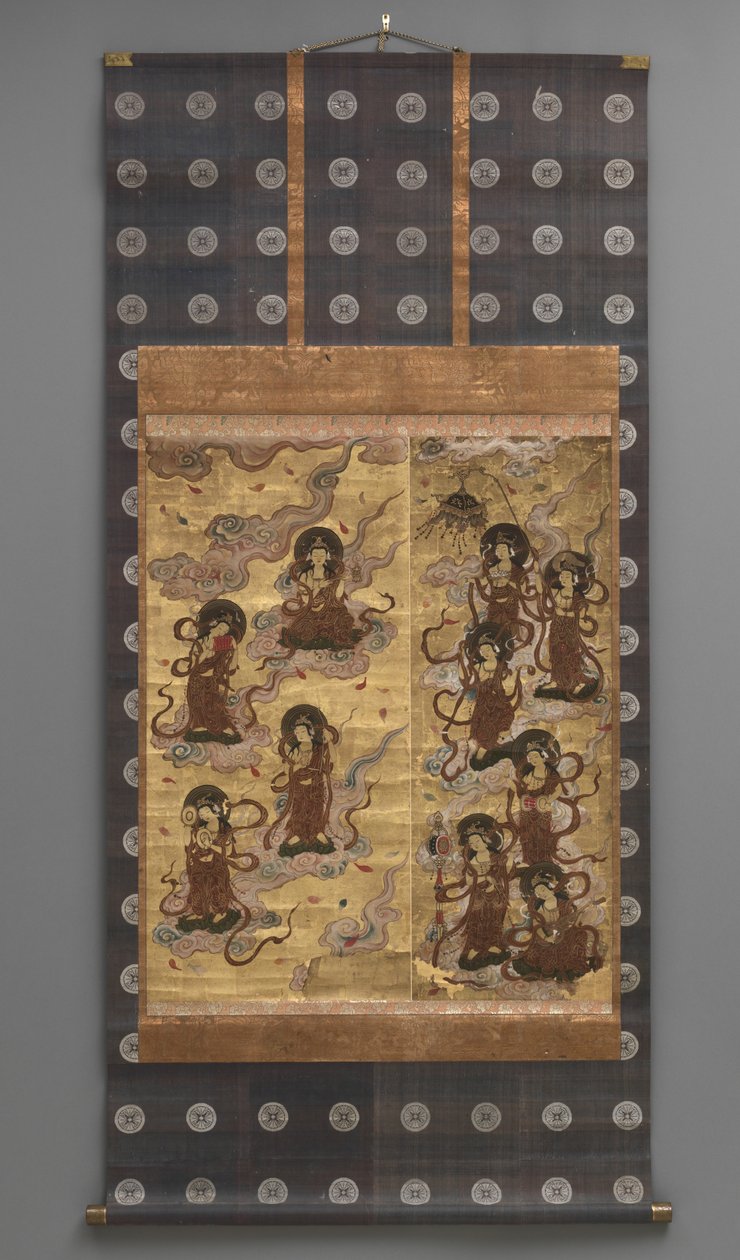 Peinture murale : Descente de vingt-cinq bodhisattvas (assistants de la triade Amitabha), 18e siècle - Japanese School