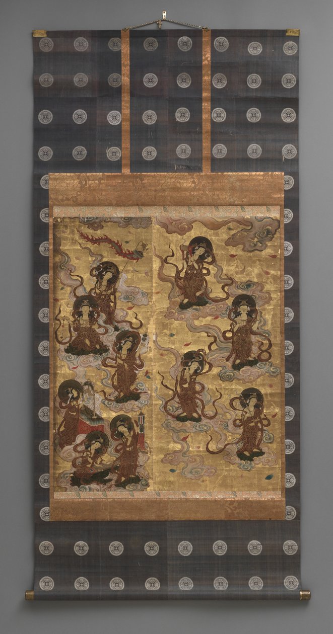 Peinture murale : Descente de vingt-cinq bodhisattvas (assistants de la triade Amitabha), 18e siècle - Japanese School