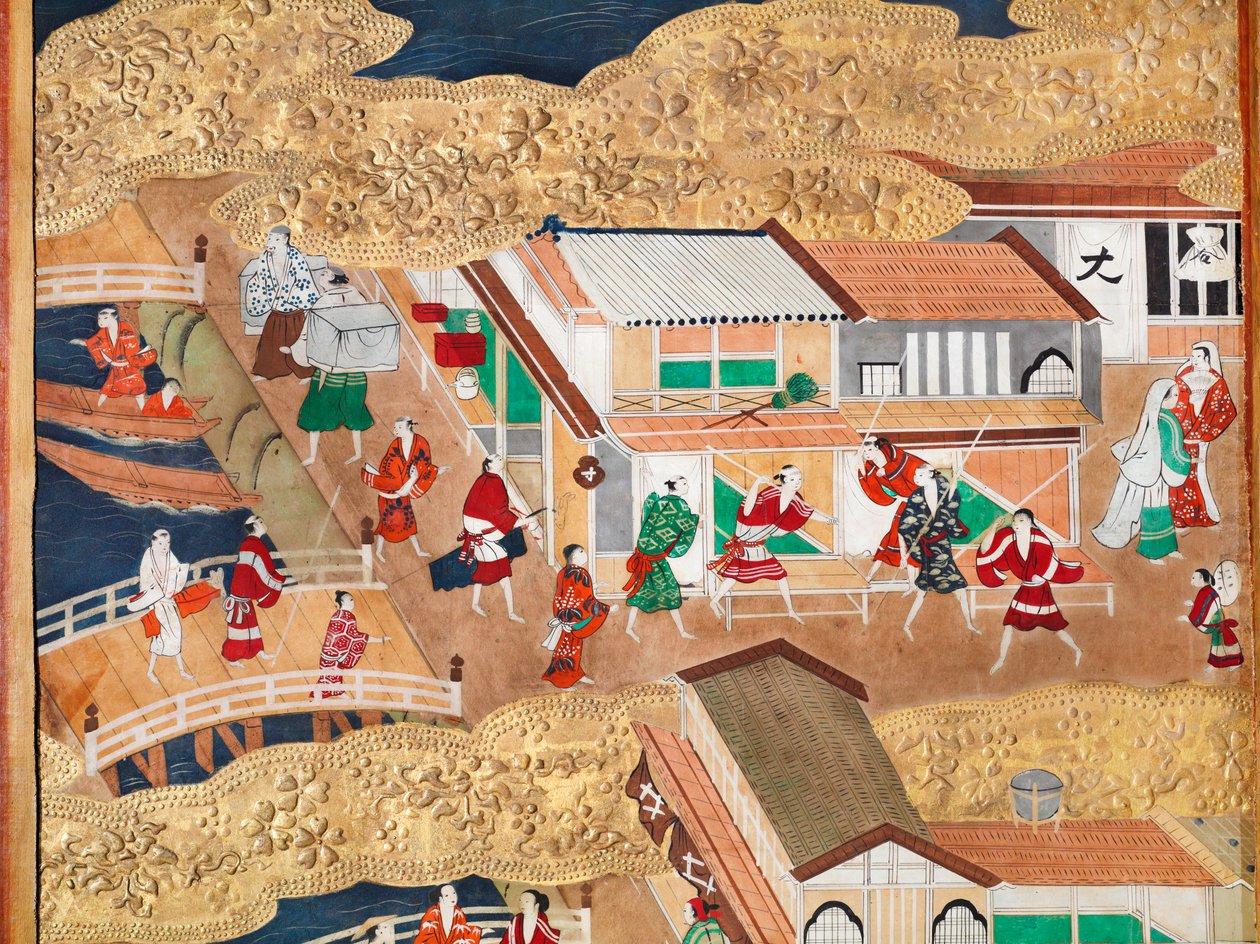 Osakazu Byobu - Paravent japonais à huit panneaux (peinture) - Japanese School