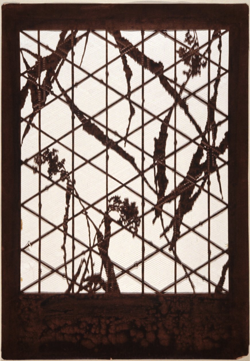 Pochoir : Grains, écorce et branches sur treillis de bambou - Japanese School
