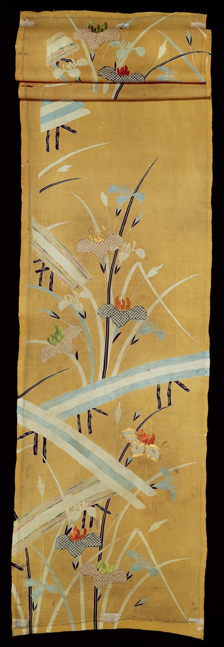 Échantillon de textile avec des iris et des ponts - Japanese School