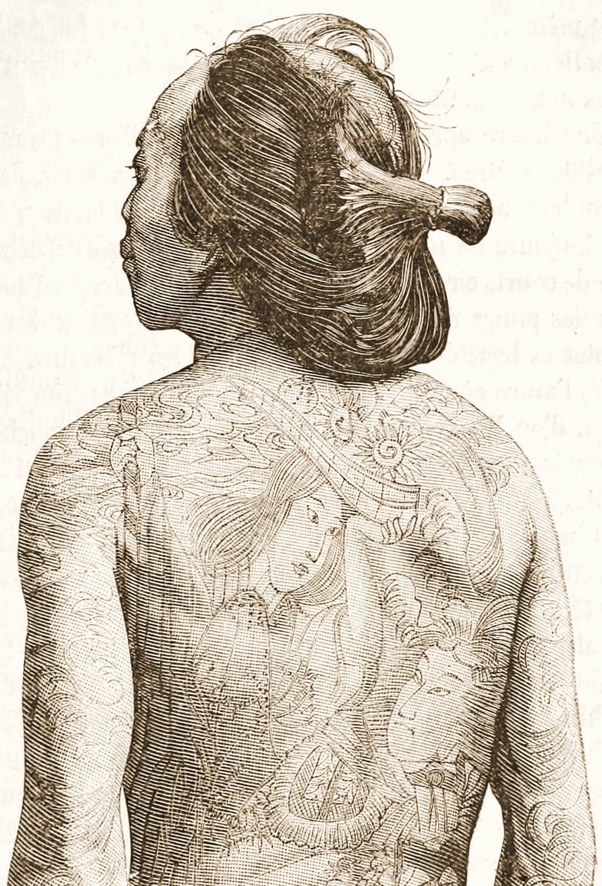 Homme avec des tatouages traditionnels japonais Irezumi, vers 1880 - Japanese School