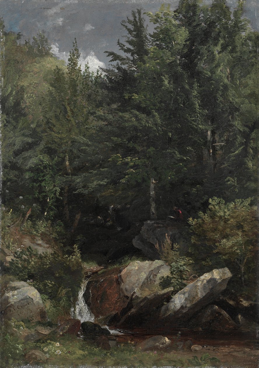 Arbres et un ruisseau sur une colline - Jasper Francis Cropsey