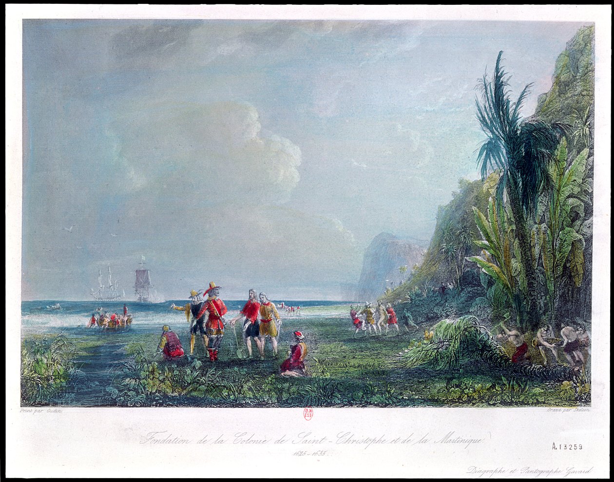 La fondation de la colonie de Saint-Christophe et Martinique vers 1625-35 - Jean Antoine Theodore Gudin