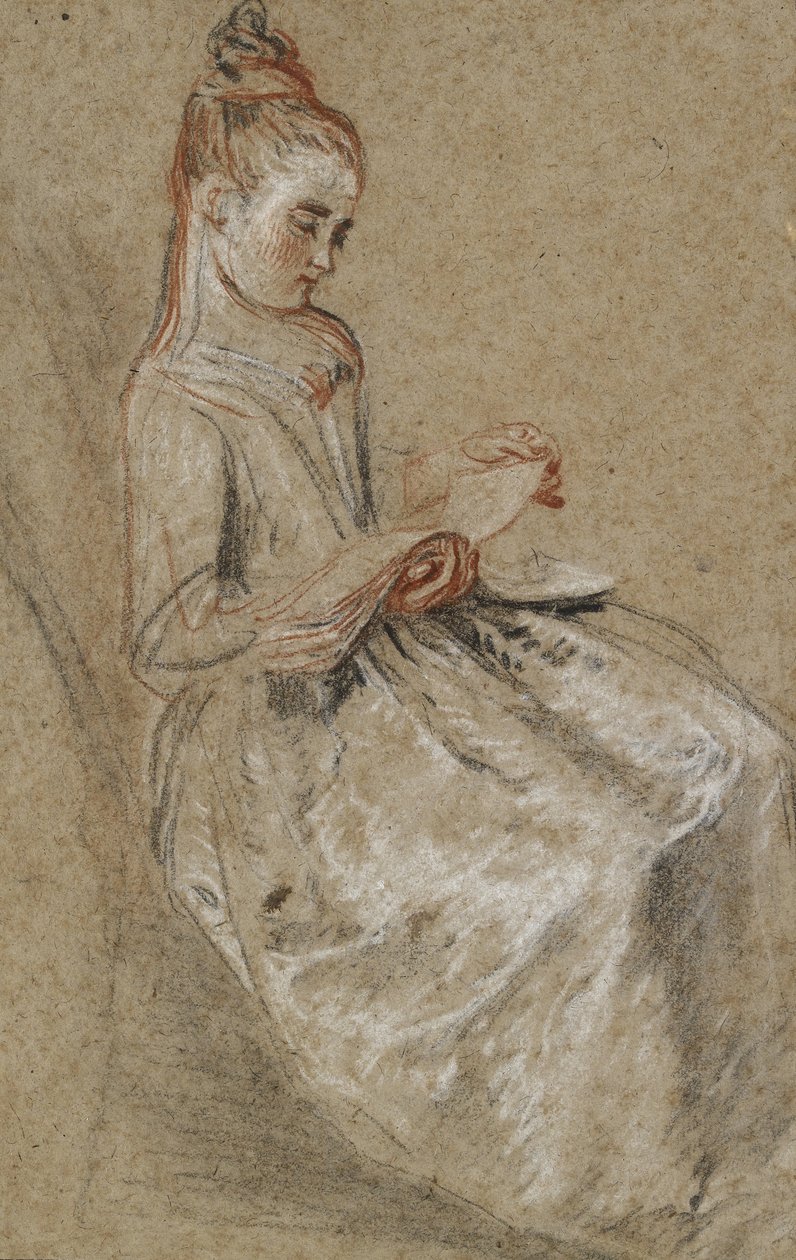 Fille assise avec un livre de musique sur ses genoux - Jean Antoine Watteau
