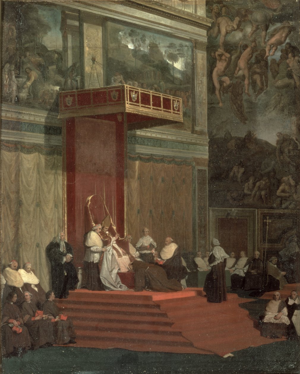 Le Pape Pie VII (Luigi Barnaba Chiaramonti) (1742-1823) assistant à la chapelle, 1820 - Jean Auguste Dominique Ingres