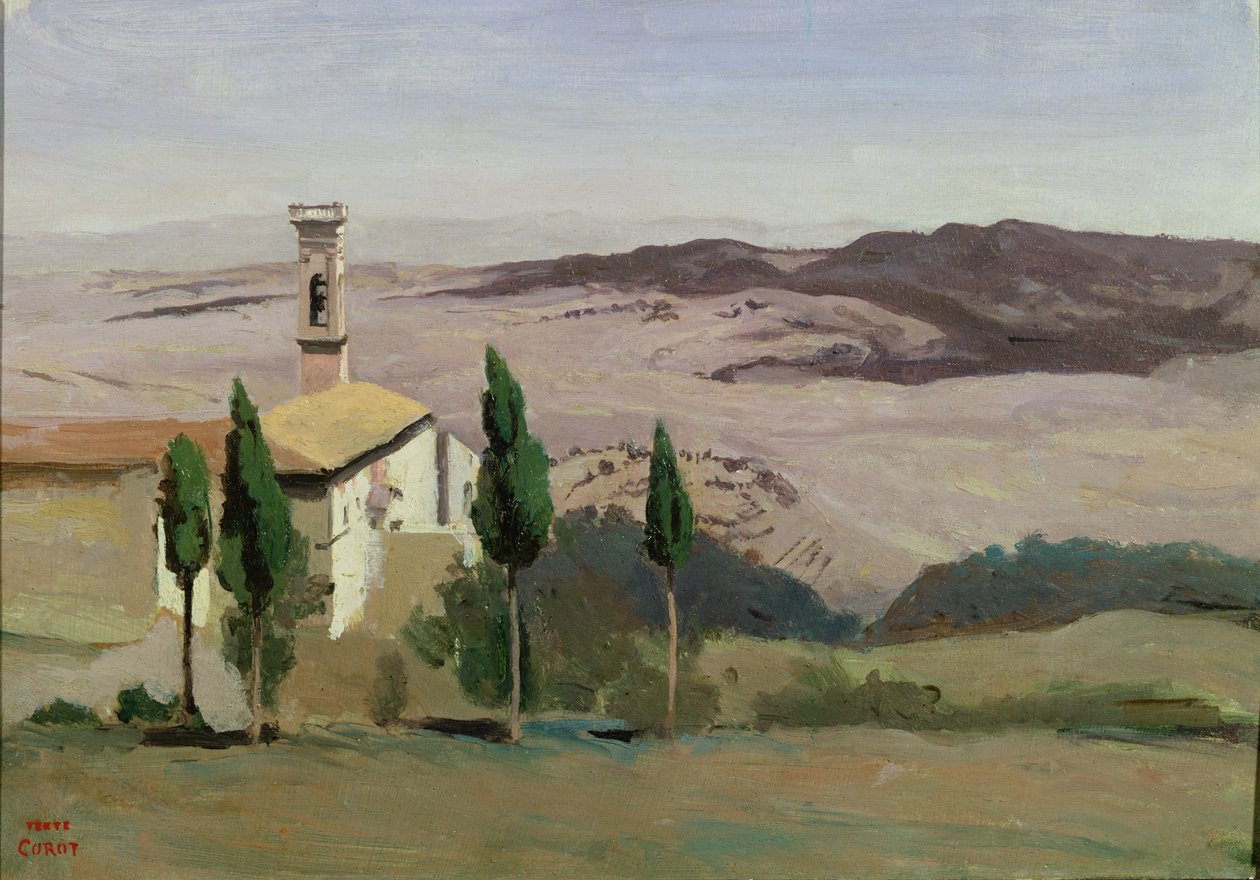 Volterra, église et clocher, 1834 - Jean-Baptiste-Camille Corot
