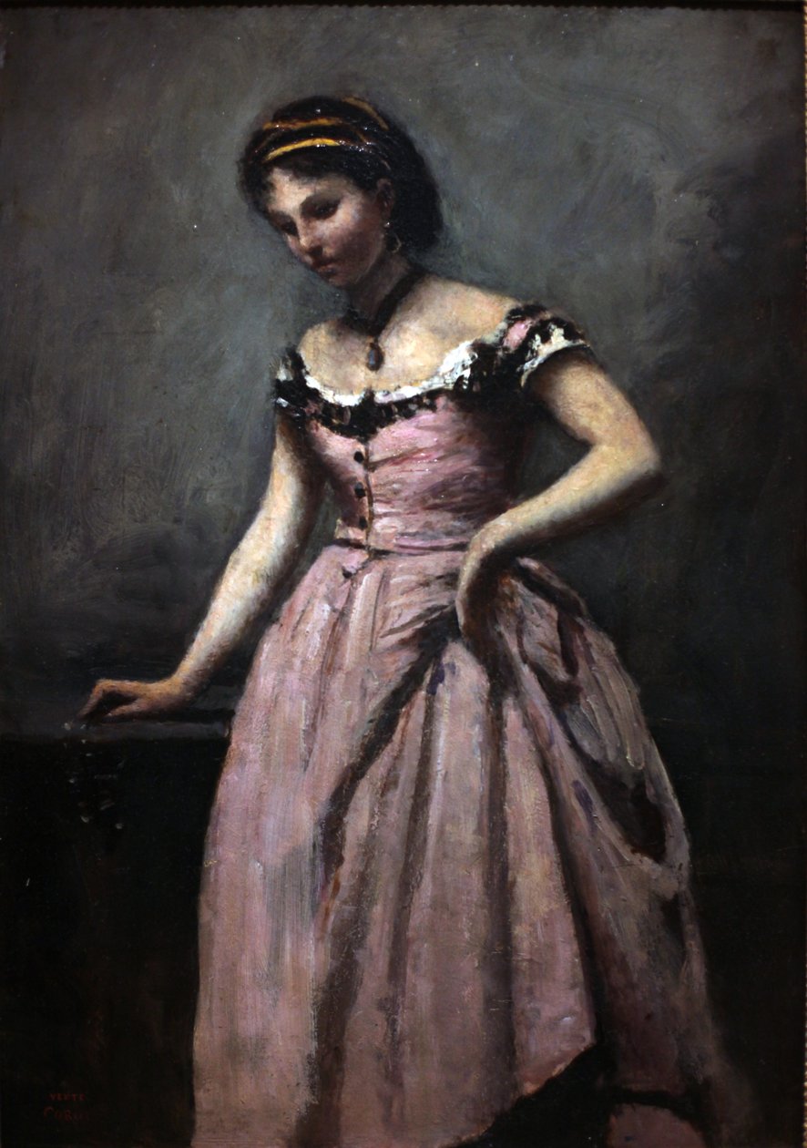 Jeune femme en robe rose - Jean Baptiste Camille Corot
