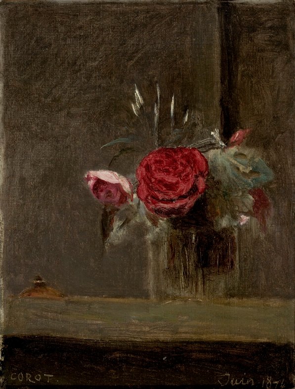 Roses dans un verre - Jean-Baptiste-Camille Corot