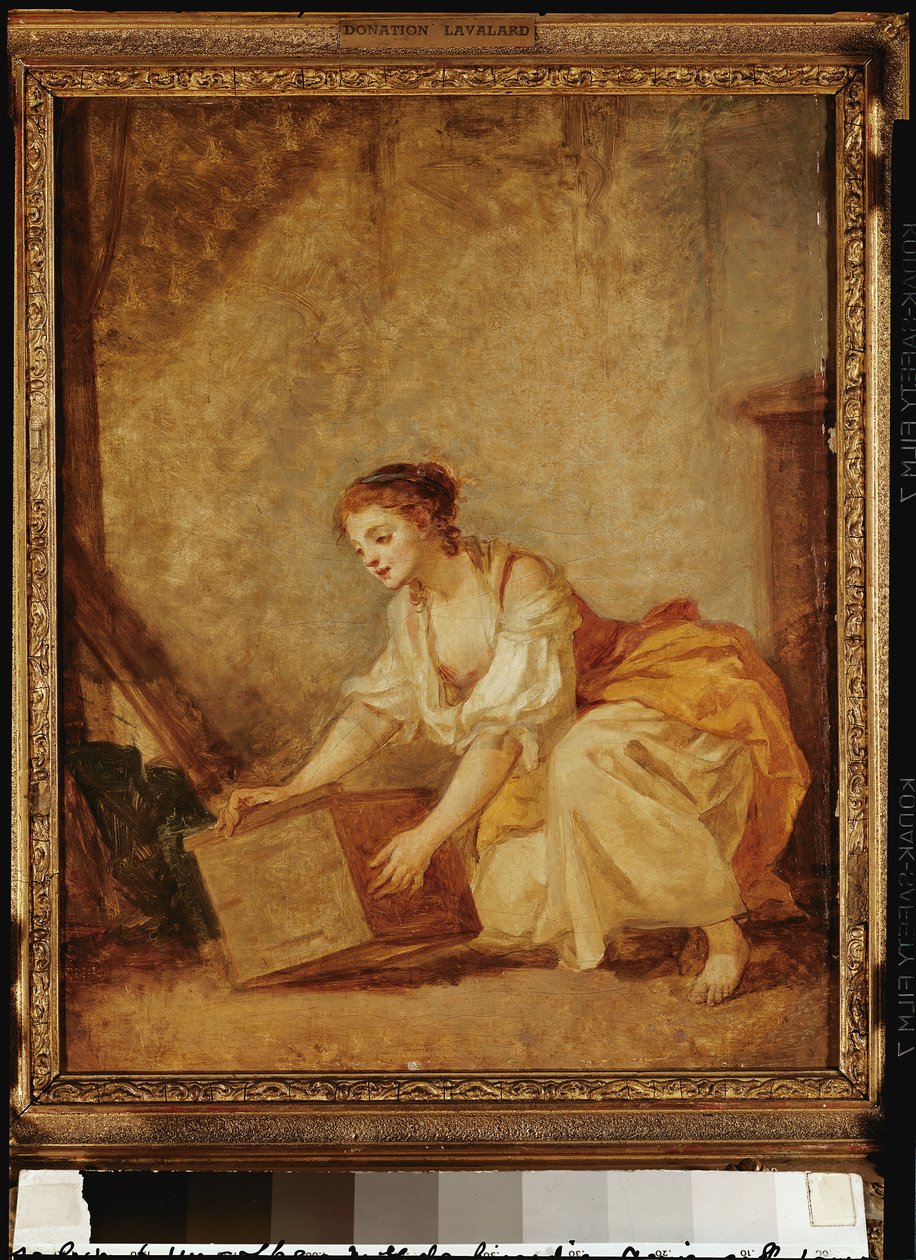 Une jeune fille soulevant un coffre - Jean Baptiste Greuze