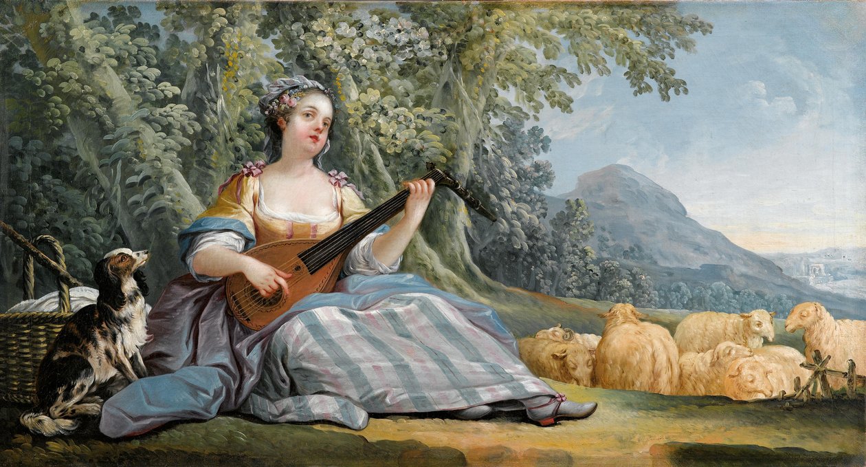 Une bergère jouant de la mandoline - Jean Baptiste Huet