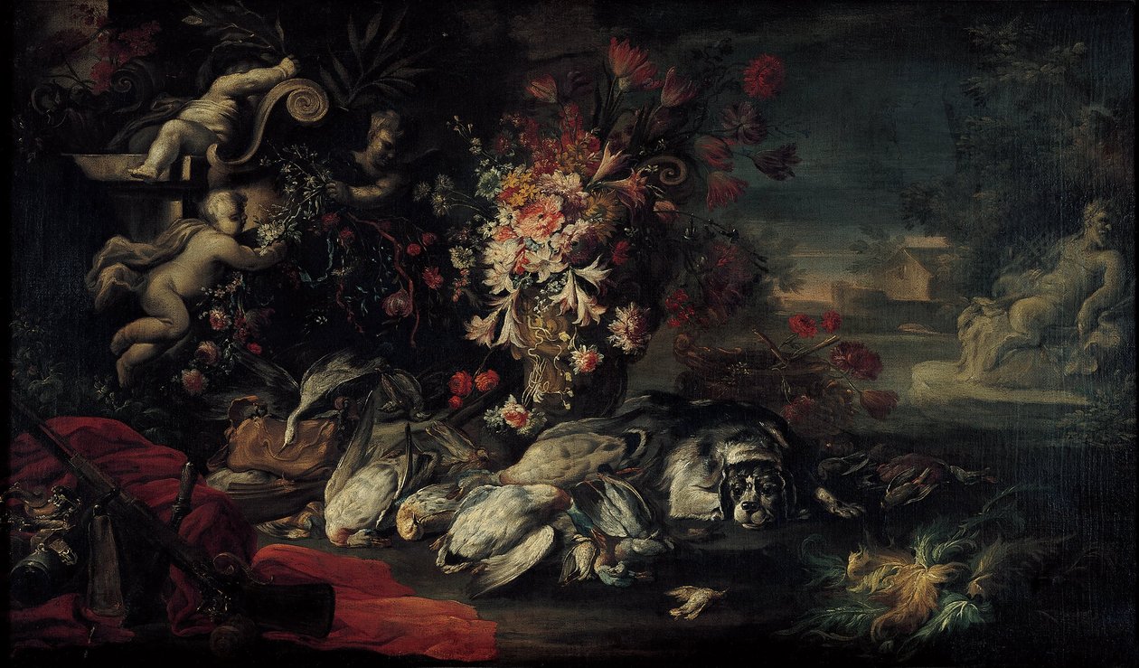 Nature morte avec équipement de tir et fleurs II - Jean Baptiste Oudry