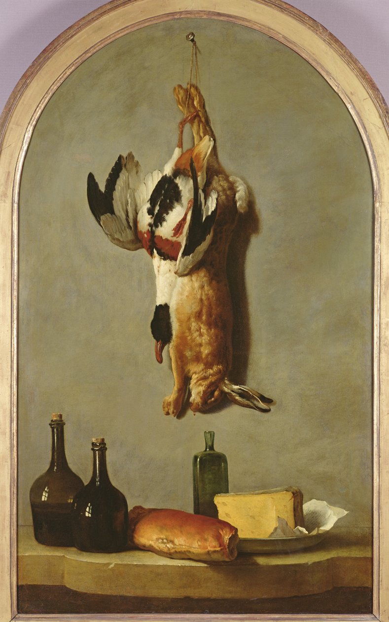 Nature morte (lièvre, canard, bouteilles, pain et fromage), 1742 - Jean Baptiste Oudry
