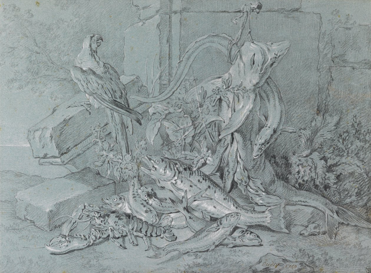Nature morte avec poisson et perroquet - Jean Baptiste Oudry